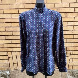 Vintage Pendleton Country Sophisticate blue diamond high collar blouse Size 10